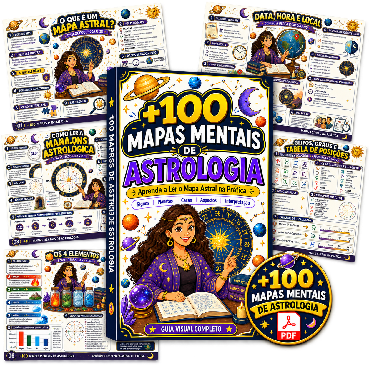 Mockup +100 Mapas Mentais de Astrologia